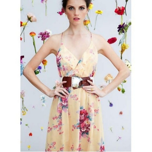 Anthropologie Dresses & Skirts - Anthropologie Meadow Rue Yellow Floral Silk Dress